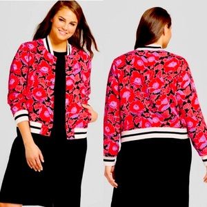 Red Poppy print Bomber Jacket NWT